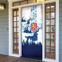 Finland Christmas Door Cover with Reindeer Forest Crest and Nordic Pattern Design - Wonder Print Shop