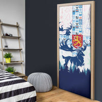 Finland Christmas Door Cover with Reindeer Forest Crest and Nordic Pattern Design - Wonder Print Shop