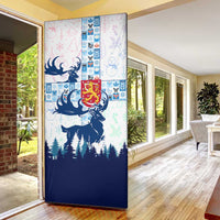 Finland Christmas Door Cover with Reindeer Forest Crest and Nordic Pattern Design - Wonder Print Shop