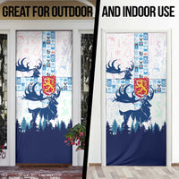Finland Christmas Door Cover with Reindeer Forest Crest and Nordic Pattern Design - Wonder Print Shop