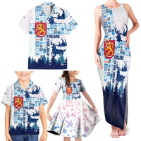 Finland Christmas Family Matching Tank Maxi Dress and Hawaiian Shirt with Reindeer Forest Crest and Nordic Pattern Design - Wonder Print Shop