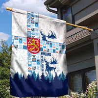 Finland Christmas Garden Flag with Reindeer Forest Crest and Nordic Pattern Design - Wonder Print Shop