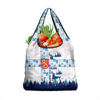Finland Christmas Grocery Bag with Reindeer Forest Crest and Nordic Pattern Design - Wonder Print Shop