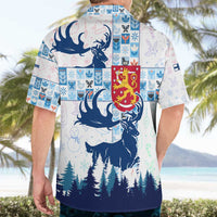 Finland Christmas Hawaiian Shirt with Reindeer Forest Crest and Nordic Pattern Design - Wonder Print Shop