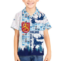 Finland Christmas Hawaiian Shirt with Reindeer Forest Crest and Nordic Pattern Design - Wonder Print Shop