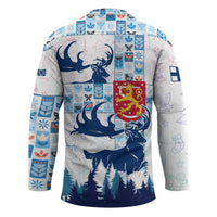 Finland Christmas Hockey Jersey with Reindeer Forest Crest and Nordic Pattern Design - Wonder Print Shop