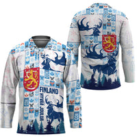Finland Christmas Hockey Jersey with Reindeer Forest Crest and Nordic Pattern Design - Wonder Print Shop