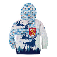 Finland Christmas Kid Hoodie with Reindeer Forest Crest and Nordic Pattern Design - Wonder Print Shop