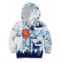 Finland Christmas Kid Hoodie with Reindeer Forest Crest and Nordic Pattern Design - Wonder Print Shop