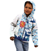 Finland Christmas Kid Hoodie with Reindeer Forest Crest and Nordic Pattern Design - Wonder Print Shop
