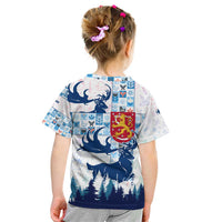 Finland Christmas Kid T Shirt with Reindeer Forest Crest and Nordic Pattern Design - Wonder Print Shop