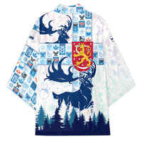 Finland Christmas Kimono with Reindeer Forest Crest and Nordic Pattern Design - Wonder Print Shop