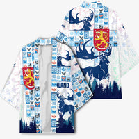 Finland Christmas Kimono with Reindeer Forest Crest and Nordic Pattern Design - Wonder Print Shop