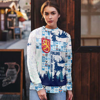 Finland Christmas Ugly Christmas Sweater with Reindeer Forest Crest and Nordic Pattern Design - Wonder Print Shop