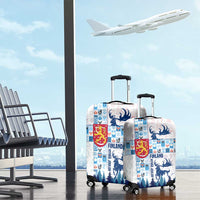 Finland Christmas Luggage Cover with Reindeer Forest Crest and Nordic Pattern Design - Wonder Print Shop