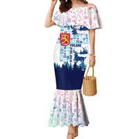 Finland Christmas Mermaid Dress with Reindeer Forest Crest and Nordic Pattern Design - Wonder Print Shop
