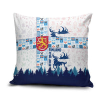 Finland Christmas Pillow Cover with Reindeer Forest Crest and Nordic Pattern Design - Wonder Print Shop