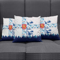 Finland Christmas Pillow Cover with Reindeer Forest Crest and Nordic Pattern Design - Wonder Print Shop
