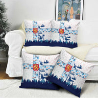 Finland Christmas Pillow Cover with Reindeer Forest Crest and Nordic Pattern Design - Wonder Print Shop