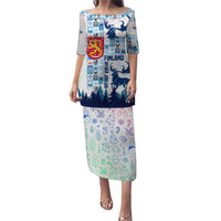 Finland Christmas Puletasi with Reindeer Forest Crest and Nordic Pattern Design - Wonder Print Shop