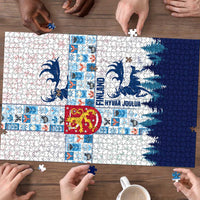 Finland Christmas Puzzle with Reindeer Forest Crest and Nordic Pattern Design - Wonder Print Shop