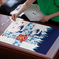 Finland Christmas Puzzle with Reindeer Forest Crest and Nordic Pattern Design - Wonder Print Shop