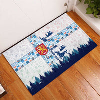Finland Christmas Rubber Doormat with Reindeer Forest Crest and Nordic Pattern Design - Wonder Print Shop