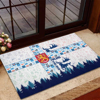 Finland Christmas Rubber Doormat with Reindeer Forest Crest and Nordic Pattern Design - Wonder Print Shop