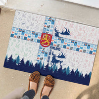 Finland Christmas Rubber Doormat with Reindeer Forest Crest and Nordic Pattern Design - Wonder Print Shop