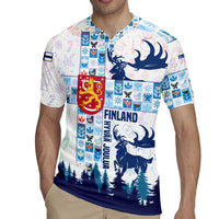 Finland Christmas Rugby Jersey with Reindeer Forest Crest and Nordic Pattern Design - Wonder Print Shop