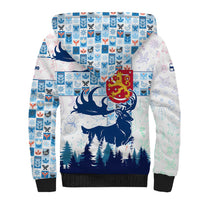 Finland Christmas Sherpa Hoodie with Reindeer Forest Crest and Nordic Pattern Design - Wonder Print Shop