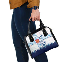 Finland Christmas Shoulder Handbag with Reindeer Forest Crest and Nordic Pattern Design - Wonder Print Shop