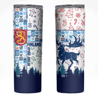Finland Christmas Skinny Tumbler with Reindeer Forest Crest and Nordic Pattern Design - Wonder Print Shop