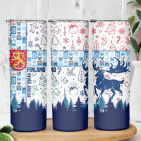 Finland Christmas Skinny Tumbler with Reindeer Forest Crest and Nordic Pattern Design - Wonder Print Shop