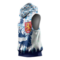Finland Christmas Sleeveless Hoodie with Reindeer Forest Crest and Nordic Pattern Design - Wonder Print Shop