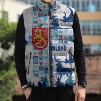 Finland Christmas Sleeveless Puffer Jacket with Reindeer Forest Crest and Nordic Pattern Design - Wonder Print Shop