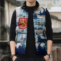 Finland Christmas Sleeveless Puffer Jacket with Reindeer Forest Crest and Nordic Pattern Design - Wonder Print Shop