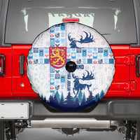 Finland Christmas Spare Tire Cover with Reindeer Forest Crest and Nordic Pattern Design - Wonder Print Shop