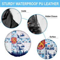 Finland Christmas Spare Tire Cover with Reindeer Forest Crest and Nordic Pattern Design - Wonder Print Shop