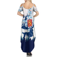 Finland Christmas Summer Maxi Dress with Reindeer Forest Crest and Nordic Pattern Design - Wonder Print Shop