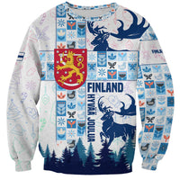 Finland Christmas Sweatshirt with Reindeer Forest Crest and Nordic Pattern Design - Wonder Print Shop