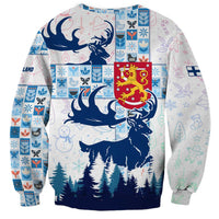 Finland Christmas Sweatshirt with Reindeer Forest Crest and Nordic Pattern Design - Wonder Print Shop