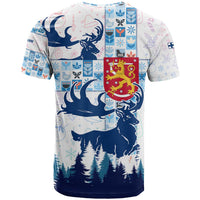 Finland Christmas T Shirt with Reindeer Forest Crest and Nordic Pattern Design - Wonder Print Shop
