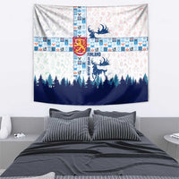Finland Christmas Tapestry with Reindeer Forest Crest and Nordic Pattern Design - Wonder Print Shop