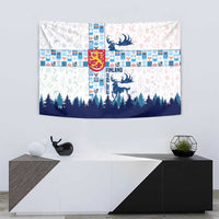 Finland Christmas Tapestry with Reindeer Forest Crest and Nordic Pattern Design - Wonder Print Shop