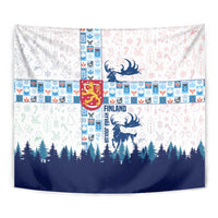 Finland Christmas Tapestry with Reindeer Forest Crest and Nordic Pattern Design - Wonder Print Shop