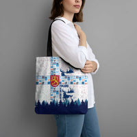 Finland Christmas Tote Bag with Reindeer Forest Crest and Nordic Pattern Design - Wonder Print Shop