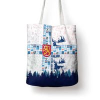 Finland Christmas Tote Bag with Reindeer Forest Crest and Nordic Pattern Design - Wonder Print Shop