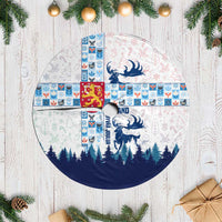 Finland Christmas Tree Skirt with Reindeer Forest Crest and Nordic Pattern Design - Wonder Print Shop