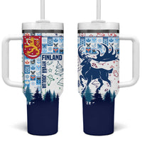 Finland Christmas Tumbler With Handle with Reindeer Forest Crest and Nordic Pattern Design - Wonder Print Shop